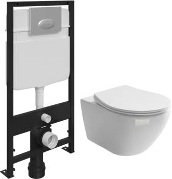 Комплект Унитаз подвесной Ceramica Nova Pearl CN8001 с микролифтом + Система инсталляции для унитазов EWRIKA ProLT 0026-2020 + Кнопка смыва EWRIKA 0050 хром матовый