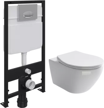 Комплект Унитаз подвесной Ceramica Nova Pearl CN8001 с микролифтом + Система инсталляции для унитазов EWRIKA ProLT 0026-2020 + Кнопка смыва EWRIKA 0051 хром