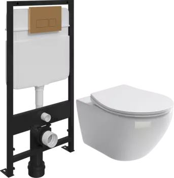 Комплект Унитаз подвесной Ceramica Nova Pearl Rimless CN8001 + Система инсталляции для унитазов EWRIKA ProLT 0026-2020 + Кнопка смыва EWRIKA 0043 золото матовое