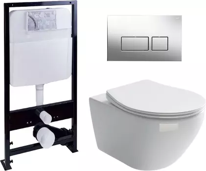 Комплект Унитаз подвесной Ceramica Nova Pearl Rimless CN8001 + Система инсталляции EWRIKA ProLT 0026-2020 + Кнопка смыва EWRIKA 0041 хром