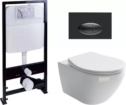 Комплект Унитаз подвесной Ceramica Nova Pearl Rimless CN8001 + Система инсталляции EWRIKA ProLT 0026-2020 + Кнопка смыва EWRIKA 0054 черная матовая