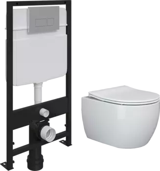 Комплект Унитаз подвесной Ceramica Nova Play CN3001 безободковый, с микролифтом + Система инсталляции для унитазов EWRIKA ProLT 0026-2020 + Кнопка смыва EWRIKA 0040 хром матовый