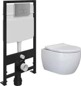 Комплект Унитаз подвесной Ceramica Nova Play CN3001 безободковый, с микролифтом + Система инсталляции для унитазов EWRIKA ProLT 0026-2020 + Кнопка смыва EWRIKA 0041 хром