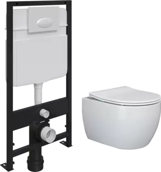 Комплект Унитаз подвесной Ceramica Nova Play CN3001 безободковый, с микролифтом + Система инсталляции для унитазов EWRIKA ProLT 0026-2020 + Кнопка смыва EWRIKA 0052 белая