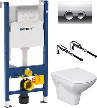 Комплект Унитаз подвесной Cersanit Carina new clean on + Система инсталляции для унитазов Geberit Duofix Delta 458.124.21.1 3 в 1 с кнопкой смыва