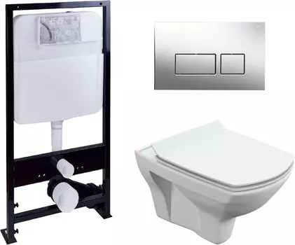 Комплект Унитаз подвесной Cersanit Carina XL Clean On DPL EO slim + Система инсталляции EWRIKA ProLT 0026-2020 + Кнопка смыва EWRIKA 0041 хром