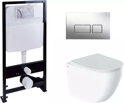 Комплект Унитаз подвесной IDDIS Blanco BLARDSEi25 безободковый, с микролифтом + Система инсталляции для унитазов EWRIKA ProLT 0026-2020 + Кнопка смыв