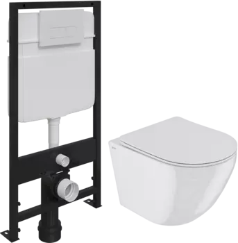 Комплект Унитаз подвесной IDDIS Blanco BLARDSEi25 безободковый, с микролифтом + Система инсталляции для унитазов EWRIKA ProLT 0026-2020 + Кнопка смыва EWRIKA 0042 белая