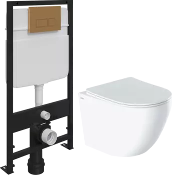 Комплект Унитаз подвесной IDDIS Blanco BLARDSEi25 безободковый, с микролифтом + Система инсталляции для унитазов EWRIKA ProLT 0026-2020 + Кнопка смыва EWRIKA 0043 золото матовое