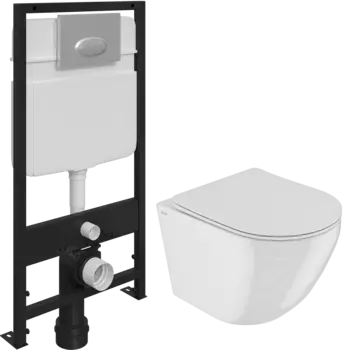 Комплект Унитаз подвесной IDDIS Blanco BLARDSEi25 безободковый, с микролифтом + Система инсталляции для унитазов EWRIKA ProLT 0026-2020 + Кнопка смыва EWRIKA 0050 хром матовый