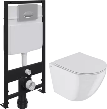 Комплект Унитаз подвесной IDDIS Blanco BLARDSEi25 безободковый, с микролифтом + Система инсталляции для унитазов EWRIKA ProLT 0026-2020 + Кнопка смыва EWRIKA 0051 хром
