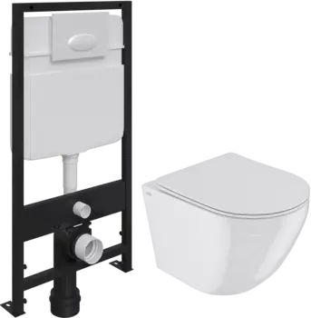 Комплект Унитаз подвесной IDDIS Blanco BLARDSEi25 безободковый, с микролифтом + Система инсталляции для унитазов EWRIKA ProLT 0026-2020 + Кнопка смыва EWRIKA 0052 белая