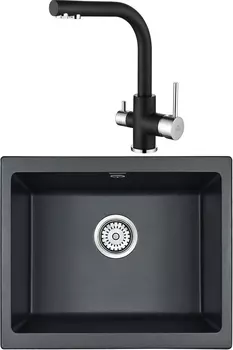 Комплект Мойка кухонная Paulmark Gera PM205546-BLM черный металлик + Смеситель Paulmark Essen Es213011-418 для кухонной мойки, черный металлик