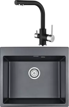 Комплект Мойка кухонная Paulmark Kante PM106052-BLM черный металлик + Смеситель Paulmark Essen Es213011-418 для кухонной мойки, черный металлик