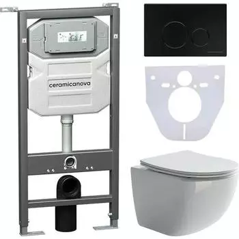 Комплект Унитаз подвесной Ceramicanova Forma CN3009 безободковый, с микролифтом + Система инсталляции для унитазов Envision CN1001B с кнопкой смыва и