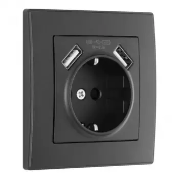 Комплект розетки с/з и шторками + USB и рамкой Arte Milano SET06-1-47-1 black