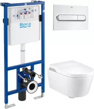 Комплект Система инсталляции для унитазов Roca DUPLO WC 890090020 + Унитаз подвесной Roca Inspira in-wash + Кнопка смыва Roca PL1 Dual хром