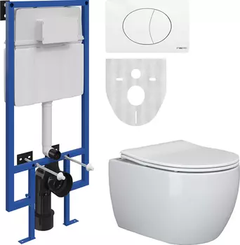 Комплект STWORKI Унитаз подвесной Ceramica Nova Play CN3001 безободковый + Система инсталляции для унитазов STWORKI 510163 + кнопка смыва
