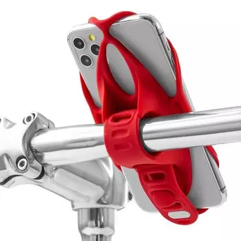 Держатель для смартфона BONE BIKE TIE 4, силиконовый, на руль, универсальный, красный, 07-200521