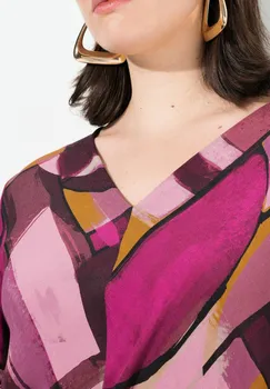 Платье макси GEOMETRIC PRINT LONG SLEEVE Ulla Popken, розовый
