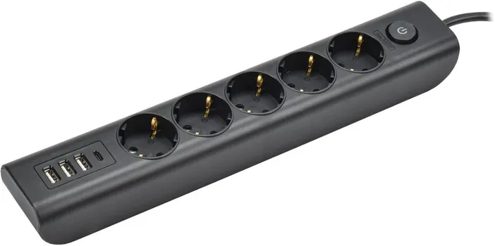 Удлинитель IEK WYP12-16-05-02-ZKU-K02 MODERN У05В с заземлением 2м 3х1мм2 16А/250В USBх4 черный