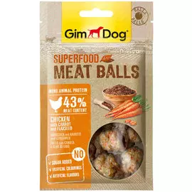 Лакомство GimDog Superfood для собак мясные шарики с курицей, морковью и семенами льна (70 гр)