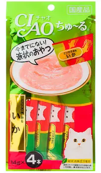 Лакомство Inaba Ciao для кошек крем-суп с кальмаром и парным филе курицы 56 гр (1 х 6 шт)
