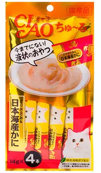 Лакомство Inaba Ciao для кошек крем-суп с японским крабом и парным филе курицы 56 гр (1 х 6 шт)