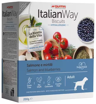Лакомство Italian Way печенье для взрослых собак с лососем и черникой (200 гр)