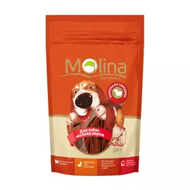 Лакомство Molina для взрослых собак маленьких пород нарезка из говядины (50 гр)