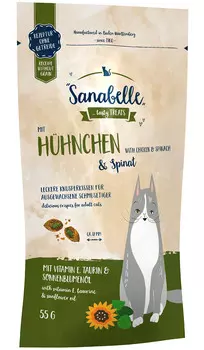 Лакомство Sanabelle Snack для кошек подушечки с курицей и шпинатом (55 гр)