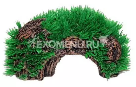 Декорация Грот для аквариума "Коряга-укрытие с растениями" 13*6*7см