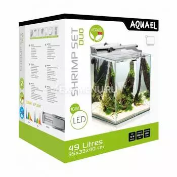 Aквариум SHRIMP SET DUO LED AQUAEL белый, 49 л., (35*35*40 см.), навесной внешний фильтр VERSAMAX 3 белый, обогреватель COMFORT ZONE FIX 50 Вт, светильник LEDDY SLIM DUO SUNNY&amp;PLANT 10W белый