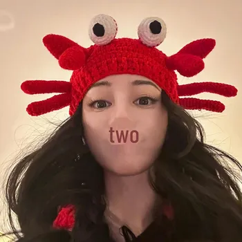 Шапка Reba s Cartoon Crab Wool — милая, забавная, вязаная вручную шапка для женщин, идеально подходит для осени и зимы. One Size