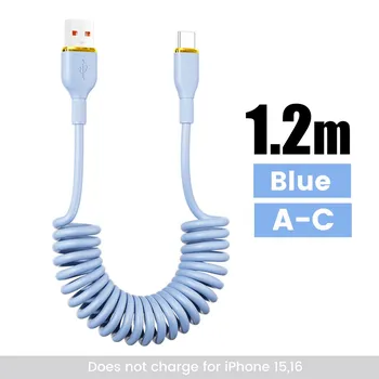 100 Вт автомобильный пружинный кабель для передачи данных выдвижной USB C на Type C кабель для быстрой зарядки Xiaomi кабель для быстрой зарядки 1.2m