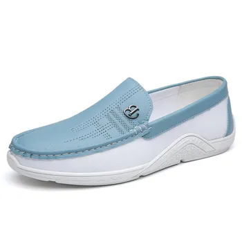 Fashion Fashionable Soft Sole Comfortable Men s Loafers Trendy Blue Walking Shoes Men s Flat Bottomed Casual Shoes Versatile Commuting 38 белый