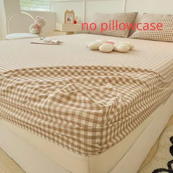 Plaid Soft All Inclusive Mattress Covers Dust-proof Non-slip Protector Single Double Bedcloth Breathable Skin-friendly Bedding 90x200cm зелёный