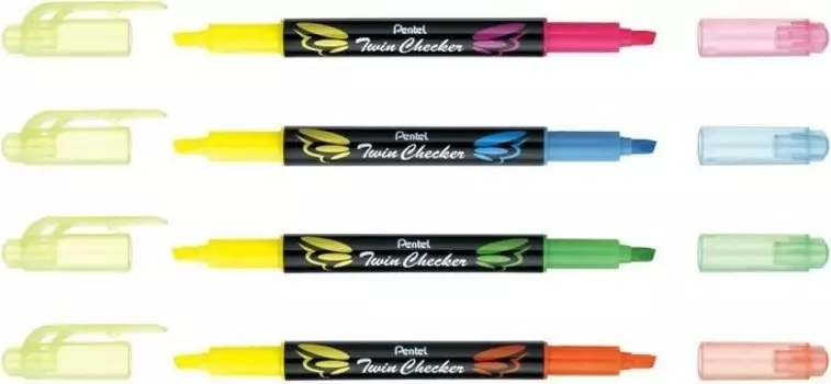 Текстовыделитель двухцветный Pentel "Twin Checker" 3,5 мм, перо скошенное, желто-салатовый