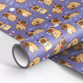 Упаковочная бумага глянцевая MESHU "Pugs" 70*100 см, 90 г