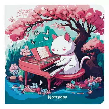 Записная книжка на скрепке MESHU "Cat`s symphonie" 170*170 мм 40 л 80 г, soft-touch ламинация, блок