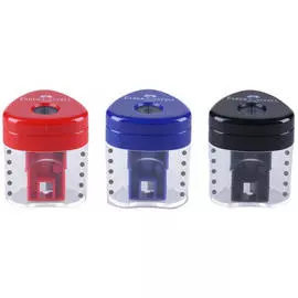 Точилка пластиковая со "шторкой" Faber-Castell "Grip Auto Mini", 1 отверстия, контейнер, красный/син