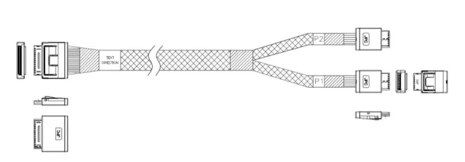 Кабель JPC P5251DR01000-1 OCuLink x8 80P (прямой Straight Type) -TO- 2x OCuLink x4 42P (прямой Straight Type) , 85 Ohm, L:100cm (C11211)