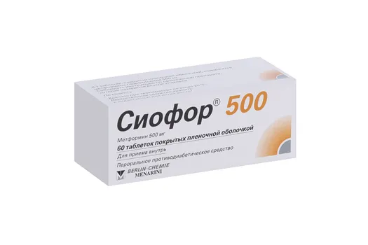 Сиофор 500 500 мг, 60 шт, таблетки покрытые оболочкой (Д)