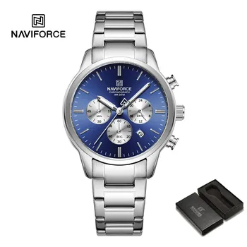 Naviforce Модные часы-хронограф для мужчин, дата, секундомер, ремешок из нержавеющей стали, водонепроницаемые, кварцевые, светящиеся стрелки, мужские повседневные часы NF8076 серебряный