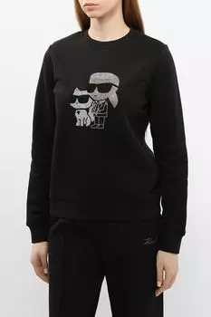 Свитшот хлопковый с логотипом из страз Karl Lagerfeld
