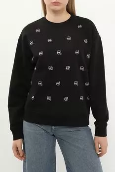 Свитшот хлопковый с логотипом из страз Karl Lagerfeld