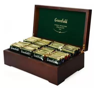 Чай в пакетиках зеленый Greenfield, 96шт., ассорти в деревянной шкатулке (0463-10)