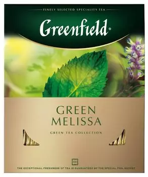 Чай в пакетиках зеленый Greenfield Green Melissa, 100шт.x1.5г, лимон, мята, мелисса (0879-09)