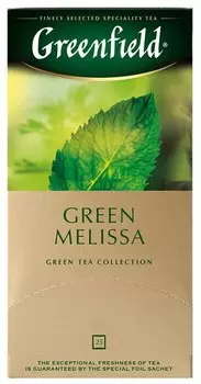 Чай в пакетиках зеленый Greenfield Green Melissa, 25шт.x1.5г, лимон, мята, мелисса (0435-10)