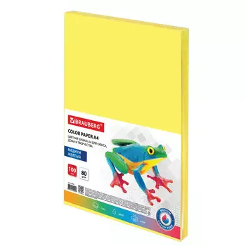 Бумага A4 80 г/м 100 листов, желтый BRAUBERG Color Paper (112454)